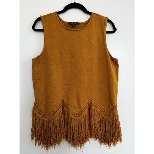 Eloquii Mustard Fringe Hem Sweater Top